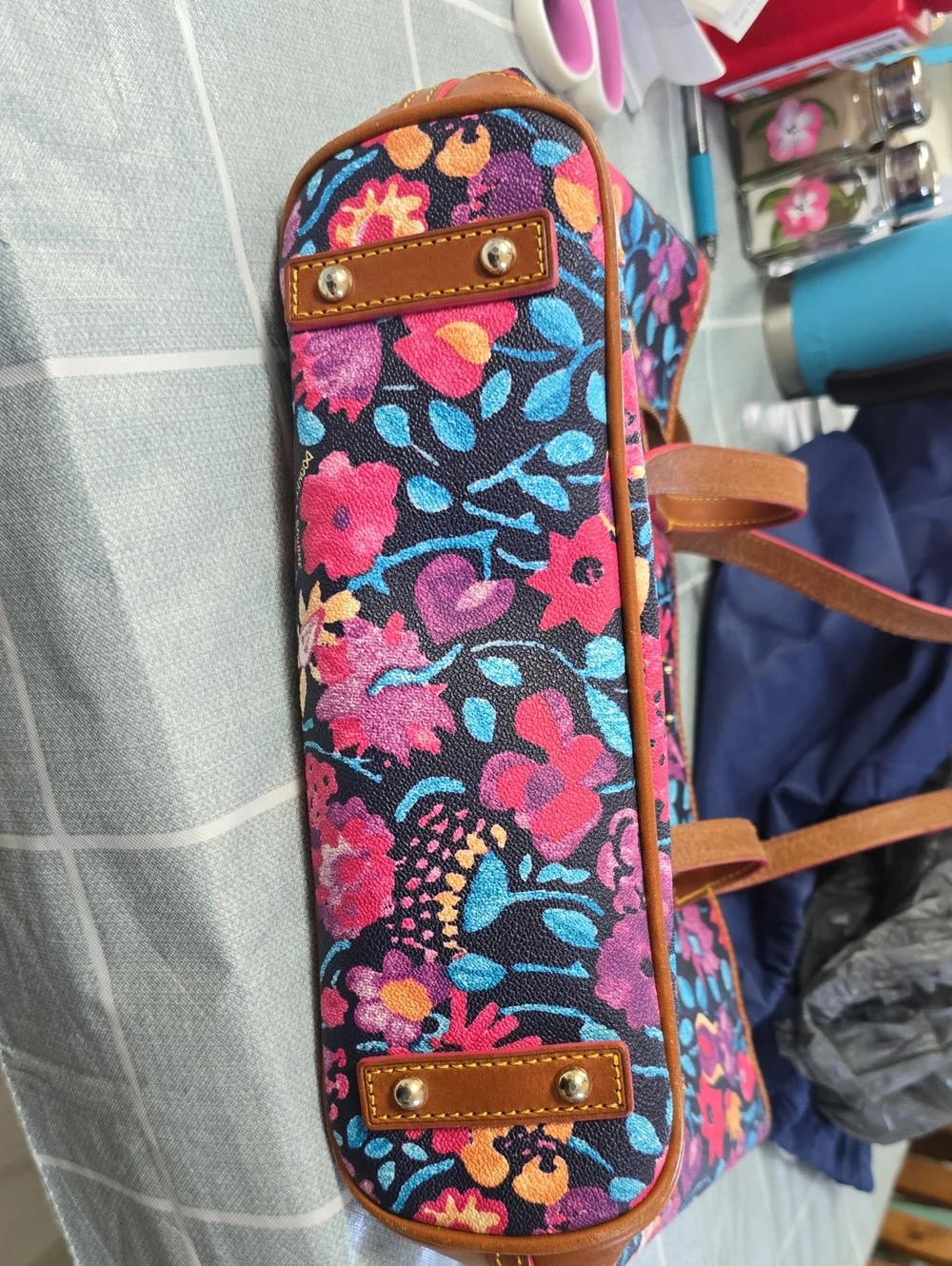 Dooney & Bourke Navy Floral Tote with Pink, Blue & Purple